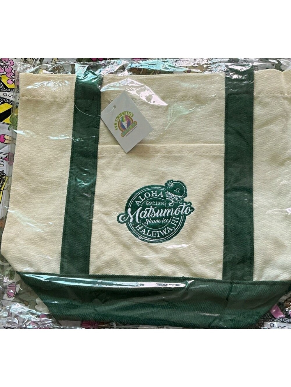 Matsumoto's Aloha Valentine Cream and Green Tote Bag